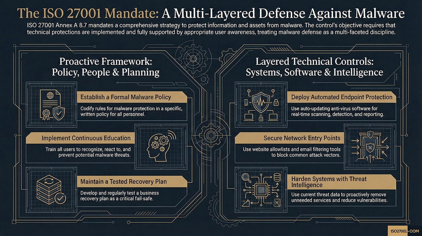 What is ISO 27001 Annex A 8.7 Protection Against Malware? - Infographic