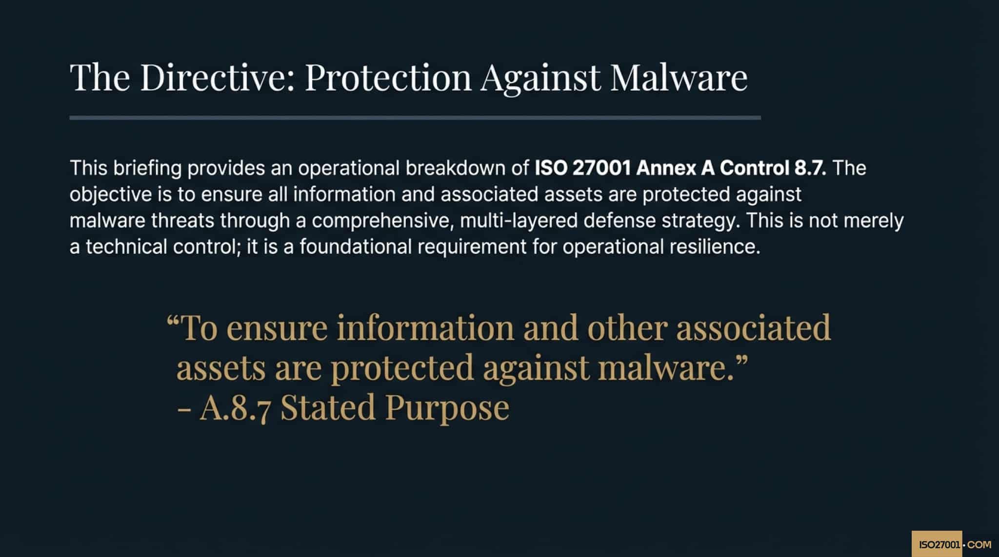 ISO 27001 Annex A 8.7 Protection Against Malware Portrait Purpose
